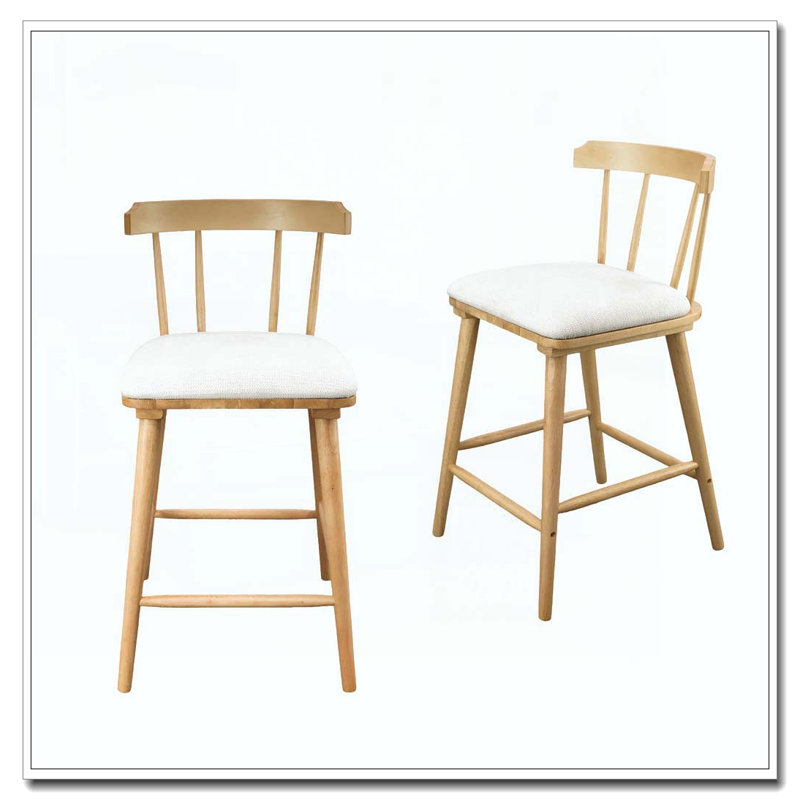 Ensemble de tabouret de comptoir d'intérieur en bois rembourré, Beige, naturel