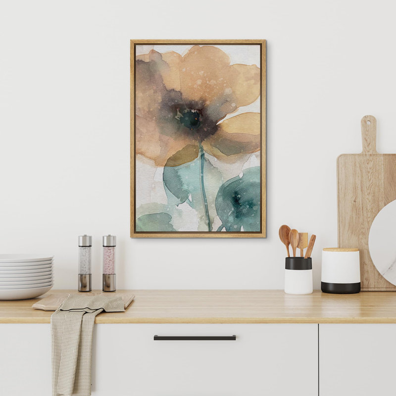 «Watercolor Yellow Green Flower Illustration» sur, Cadre flottant naturel, H 24 po x l 16 po