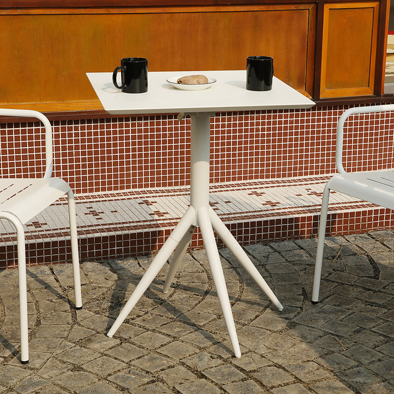 Foldable White Square Dining Table With 4 Legs, Perfect For 2-4 People, 23.6" Metal Desk, Waterproof & Rust-Resistant, Industrial Modern Space Saving Table For Kitchen, Apartment