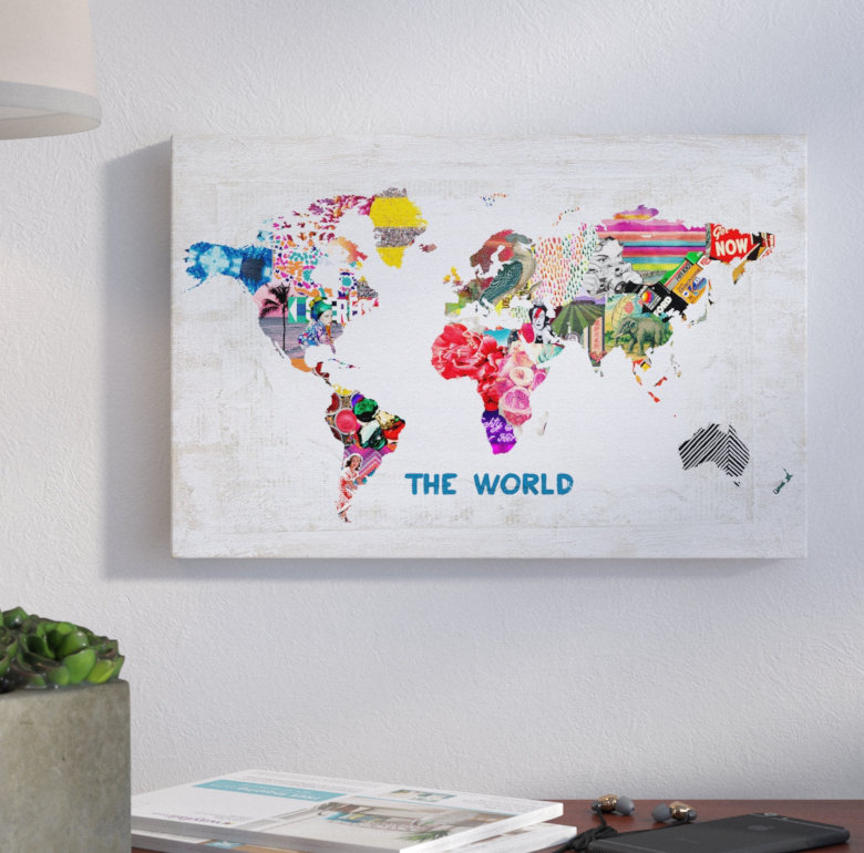 " Hipster Mapa Mundi ", 16" H x 24" W, Wrapped Canvas