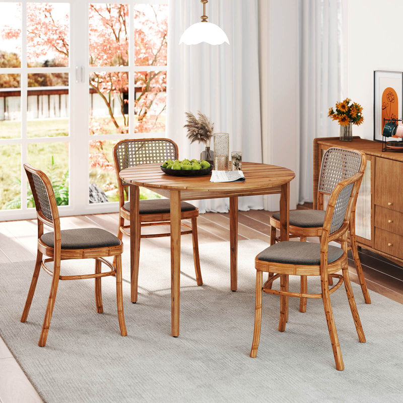 Table de salle à manger ronde pour l'extérieur pour 4 personnes, table de patio en bois d'acacia de 36 pouces