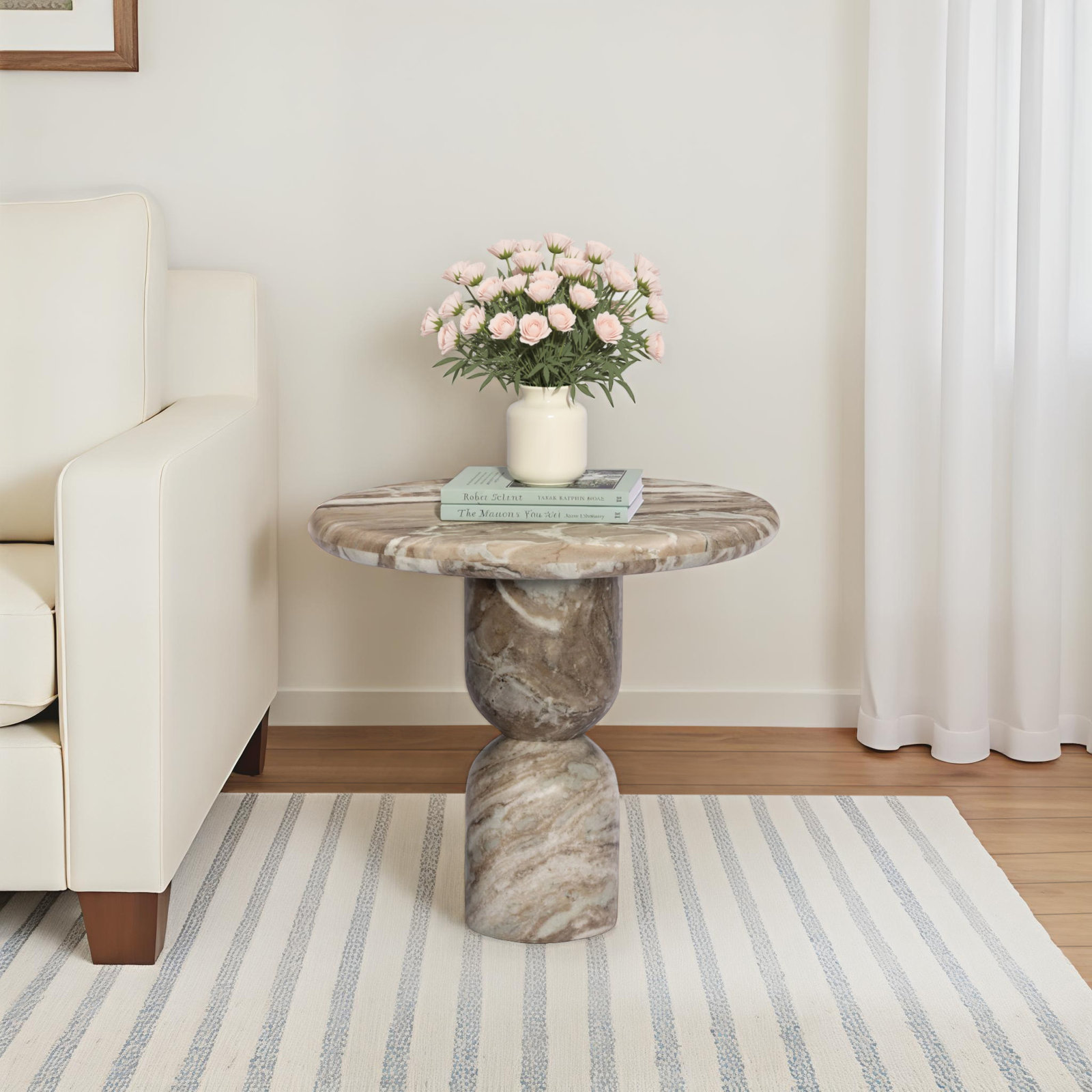 Figueroa End Table, Light Beige Travertine