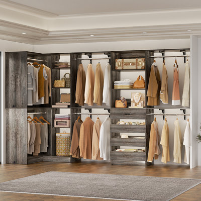 57.3"-132" Adjustable Closet System With 4 Drawers,6 Clothes Rods,4 Shelves