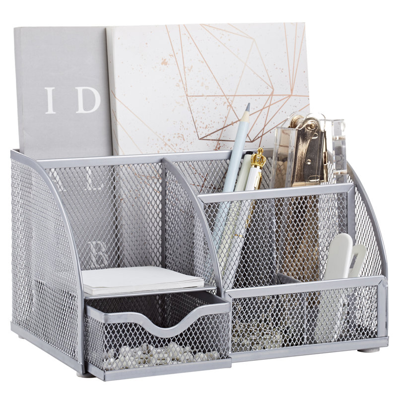Aiken Mesh Desk Organizer, Silver