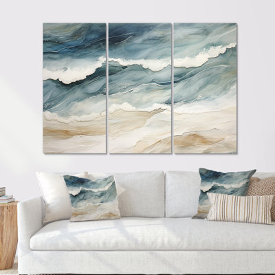 Modern Blue And Beige Sand Aerial View III - Coastal Beach Sand Wall Art Print Set