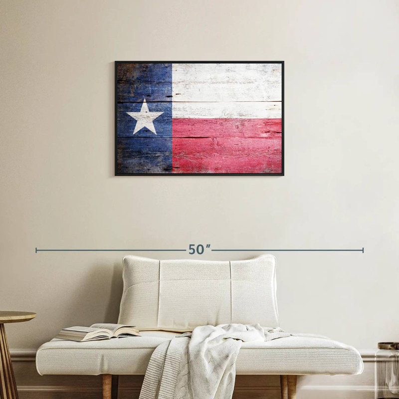 Drapeau en bois du Texas, Cadre flottant noir, 31 po x 21 po