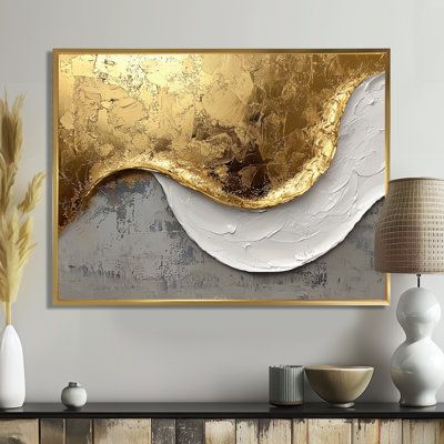 Abstract Waves Of Introspection In Gold And White II - Abstract Modern Waves Wall Art Decor