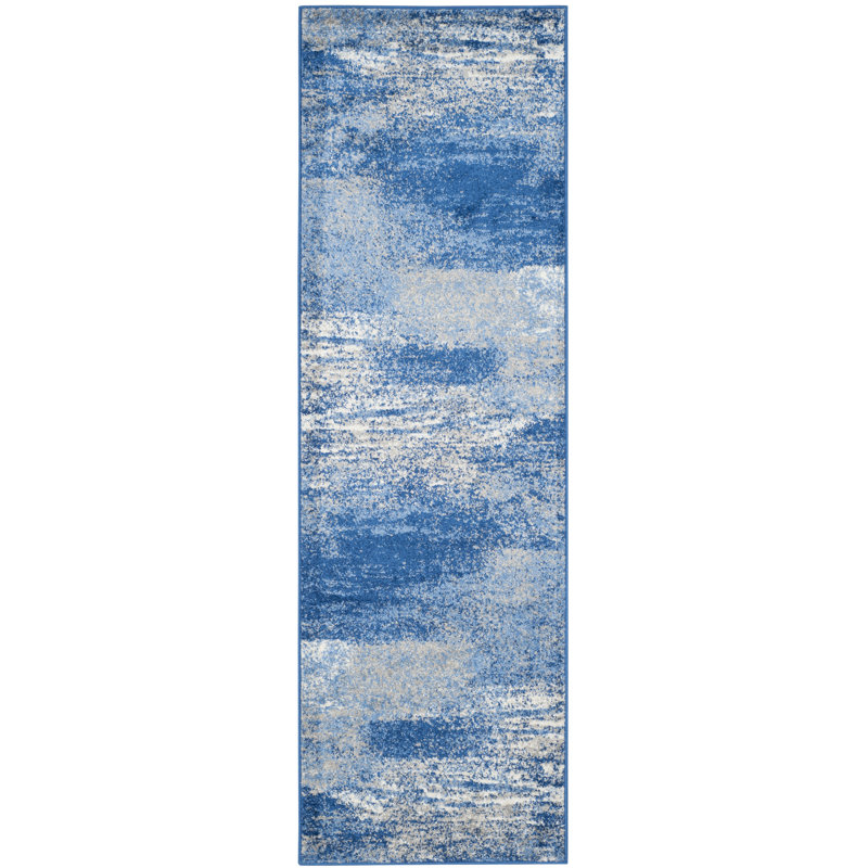 Algonquin Performance Abstract Rug, Runner 2'6" x 10', Silver/Blue