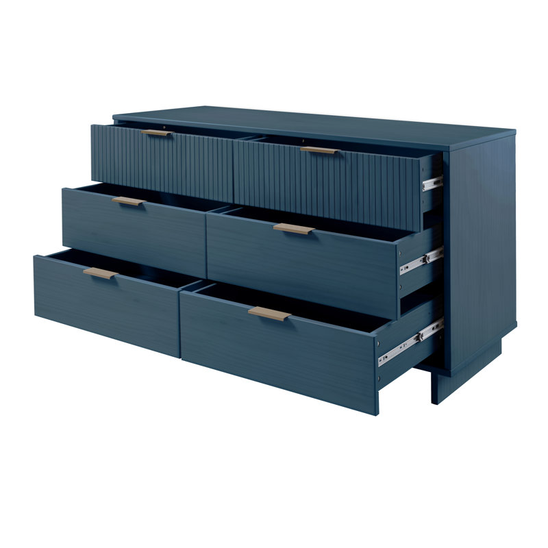 Commode double 6 tiroirs l 55,11 po Wendee, Bleu minuit
