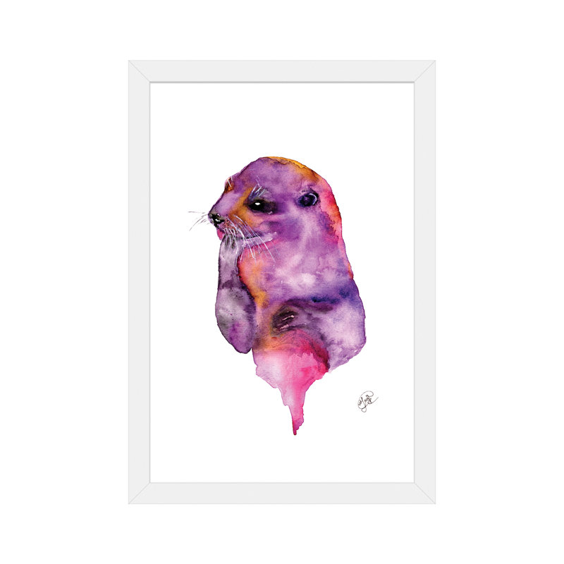 Loutre, art sur toile, H 32 po x l 24 po x P 1 po, Papier avec cadre blanc