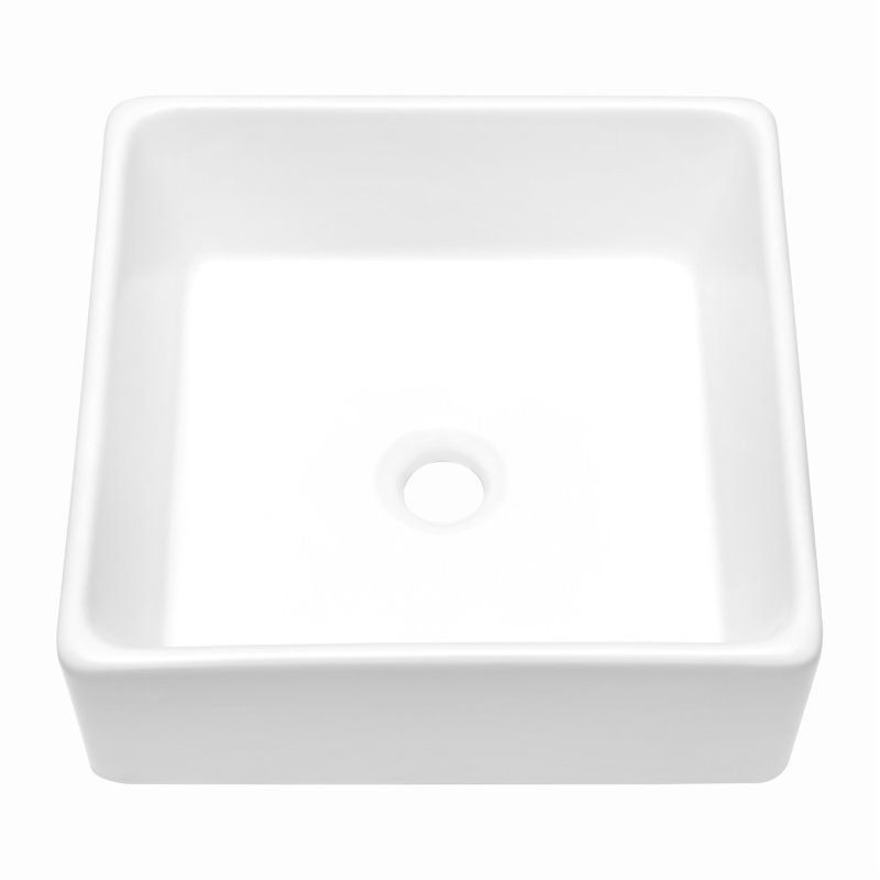 Whitson White Ceramic Square Bathroom Vessel Sink - 15X15 Inch, Smooth Polished Surface, Stain , Suitable For Indoor Outdoor Use Inch Classic European Inspired Style, Low Water Absorption, Above Counter Setup