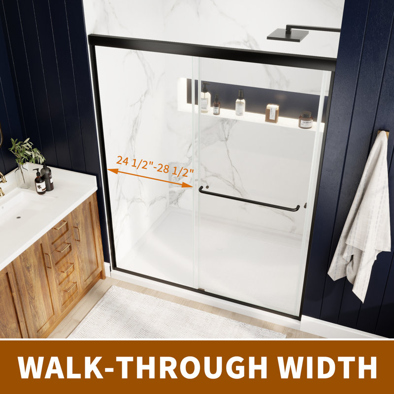 56-60 in.W x 72 in.H Semi-Frameless Sliding Shower Door  Clear SGCC Tempered Glass., Matte Black