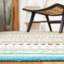 Tapis de chambre à coucher à rayures en coton fait à la main bleu clair / ivoire-350381324