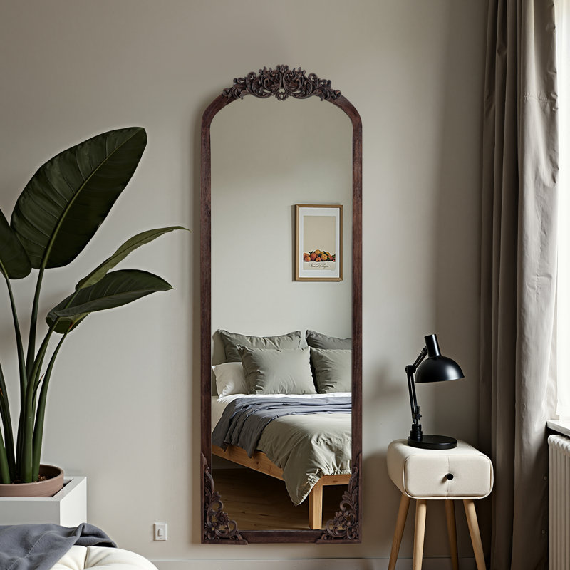 Miroir rétro avec cadre sculpté, Gris anthracite, 64 po x 21 po