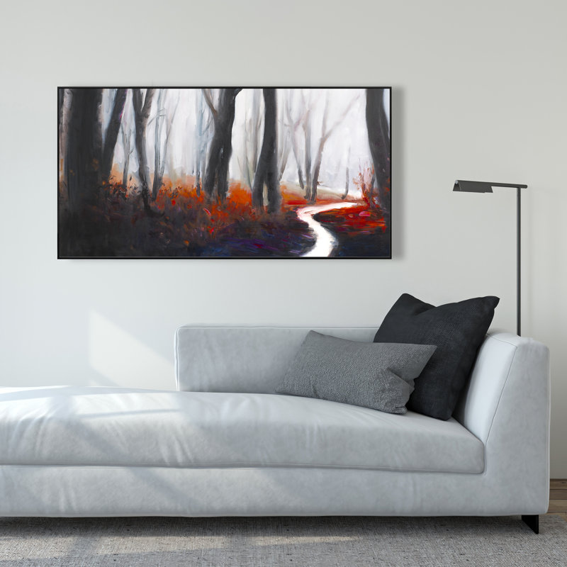 Mysterious Forest with Stream - Framed Canvas Home Decor
