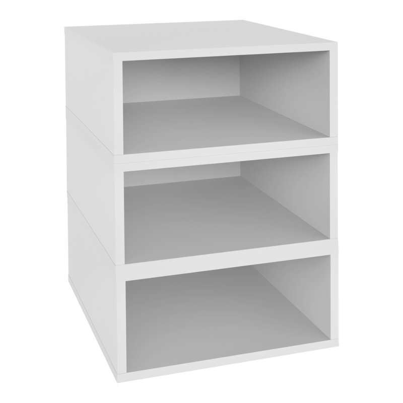 Niche Cubo Wood Stackable Storage Bookcase Shelf Organizer Cube, White, (3 Shelves) 19.5" H x 13" W x 13" D