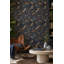 Papier peint Tigre et Grue, motif paysage chinoiserie sombre-124074371
