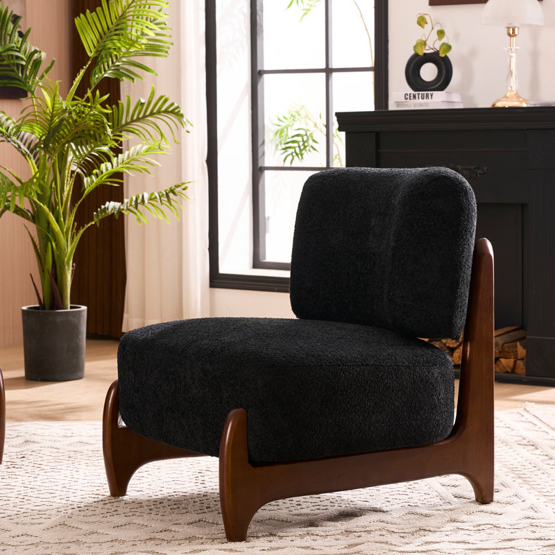 Fauteuil d'appoint rembourré sans accoudoirs l 30 po avec pieds en bois massif, Noir