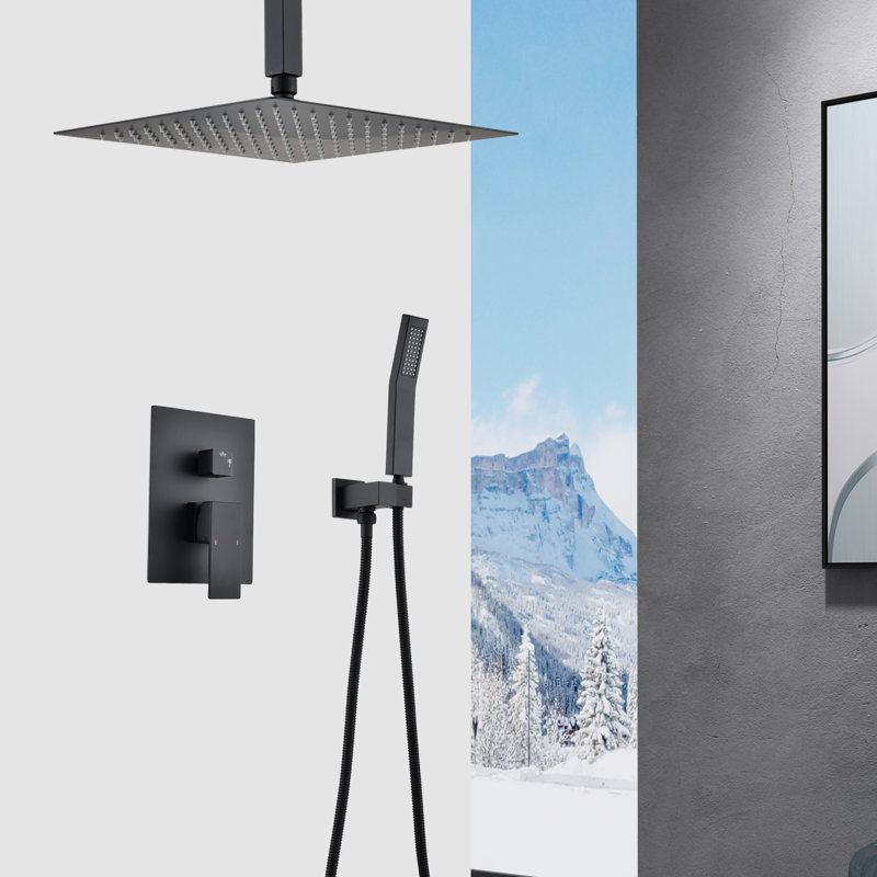 Douche de plafond noire matte - à main et rouille de tête de 16 po - Fabrication durable, tuyau à haute résistance