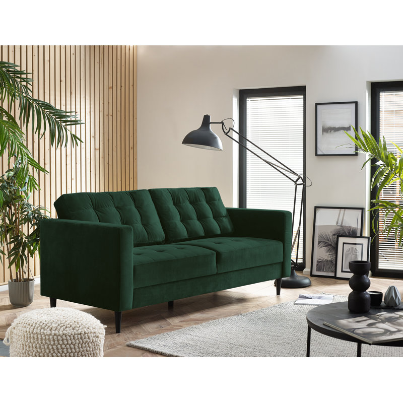 Jodi Velvet Sofa - Upholstered Modern Retro Fabric Stylish & Contemporary, Emerald, 3 Seater