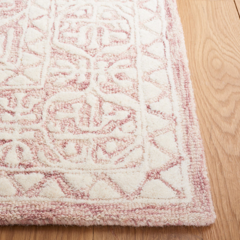 Kyndall Oriental Handmade Tufted Wool Pink/Ivory Area Rug, Rectangle 3' x 5'