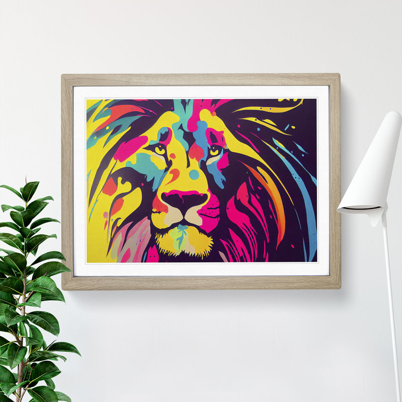Lion Splash Vol.1 1 Piece Single Picture Frame Wall Art, 25cm H x 34cm W x 2cm D, Oak
