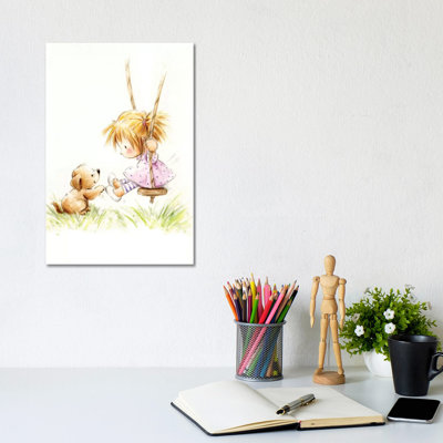 Little Girl On Swing With Dog by MAKIKO - Wrapped Canvas Gallery-Wrapped Canvas Giclée