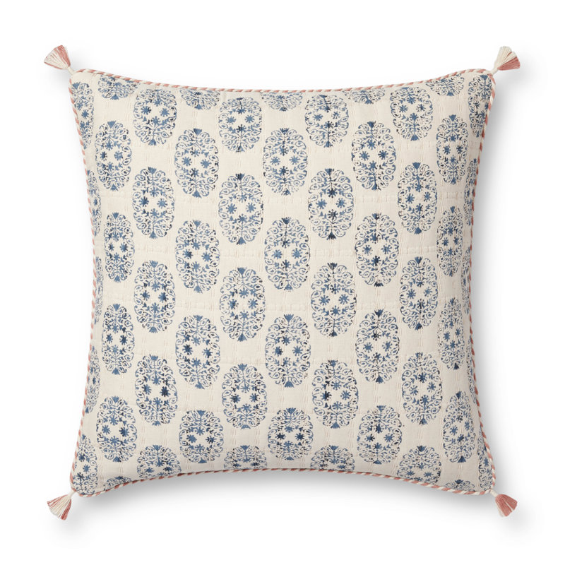 Tassels 100% Cotton Reversible Throw Pillow, Down