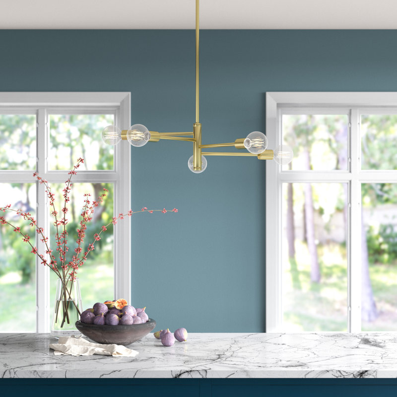 Lustre linéaire moderne à 5 lumières Luvonne, Laiton satiné