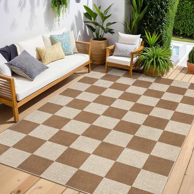 Tapis moderne en jute à carreaux - lavable, antidérapant, tapis géométrique pour le salon, la chambre à coucher, la salle à manger, le vestibule - intérieur extérieur, résistant aux marques - brun