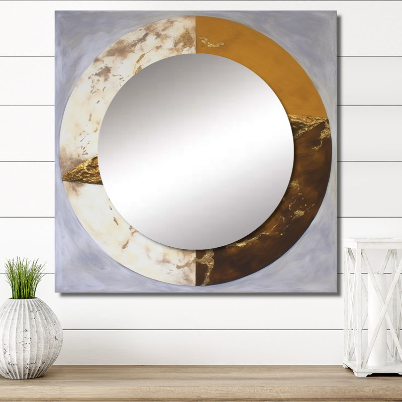 Gold White Yin And Yang II - Meditation Large Square Mirror Wall Decor For Bedroom, 36" x 36"