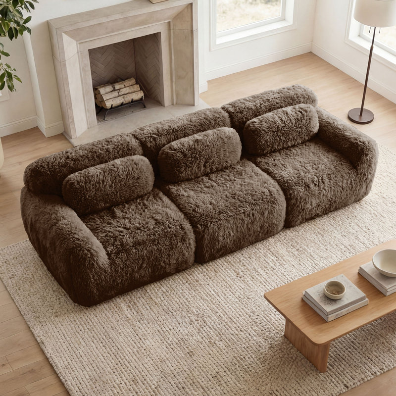 Canapé Boneless Fluffy Plush, H 28,7 po x l 114,7 po x P 40,9 po, 3, Chocolat