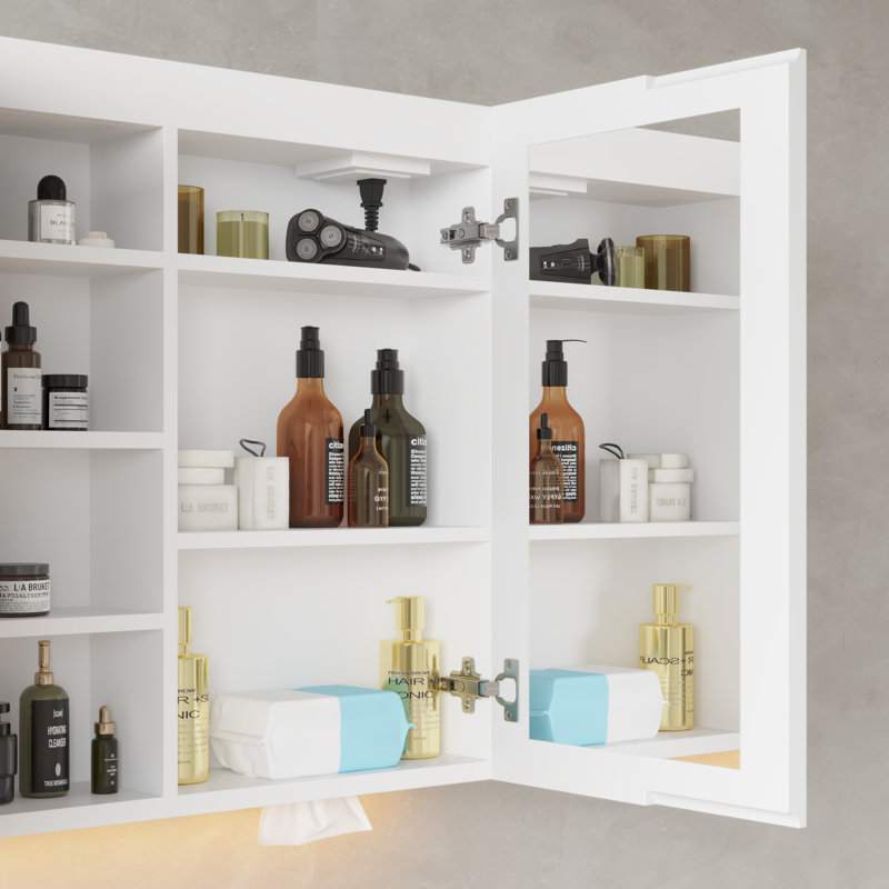 White Particleboard LED Mirror Cabinet With 2 USB