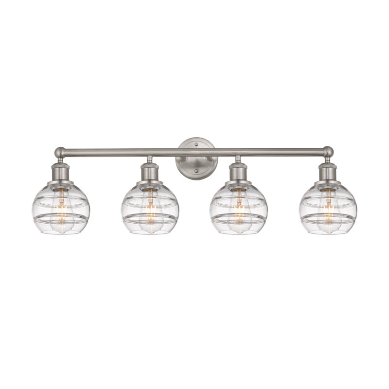 Éclairage pour meuble-lavabo à 4 lumières Chartoff, Transparent, Nickel satiné brossé
