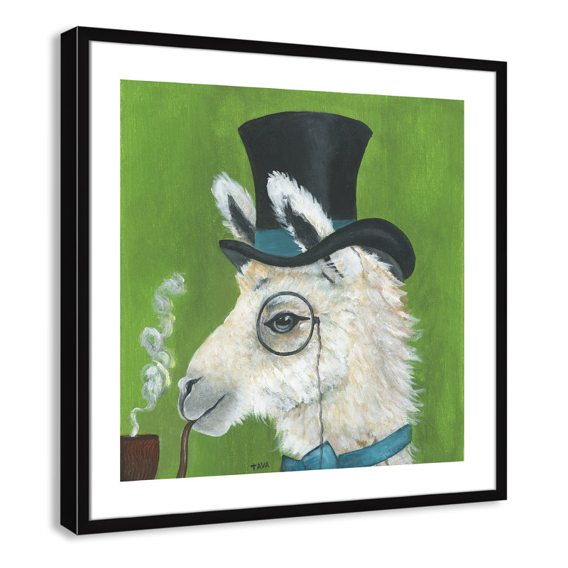 Lama et tuyau, art encadré, H 27,5 po x l 27,5 po x P 1,18 po, Cadre noir