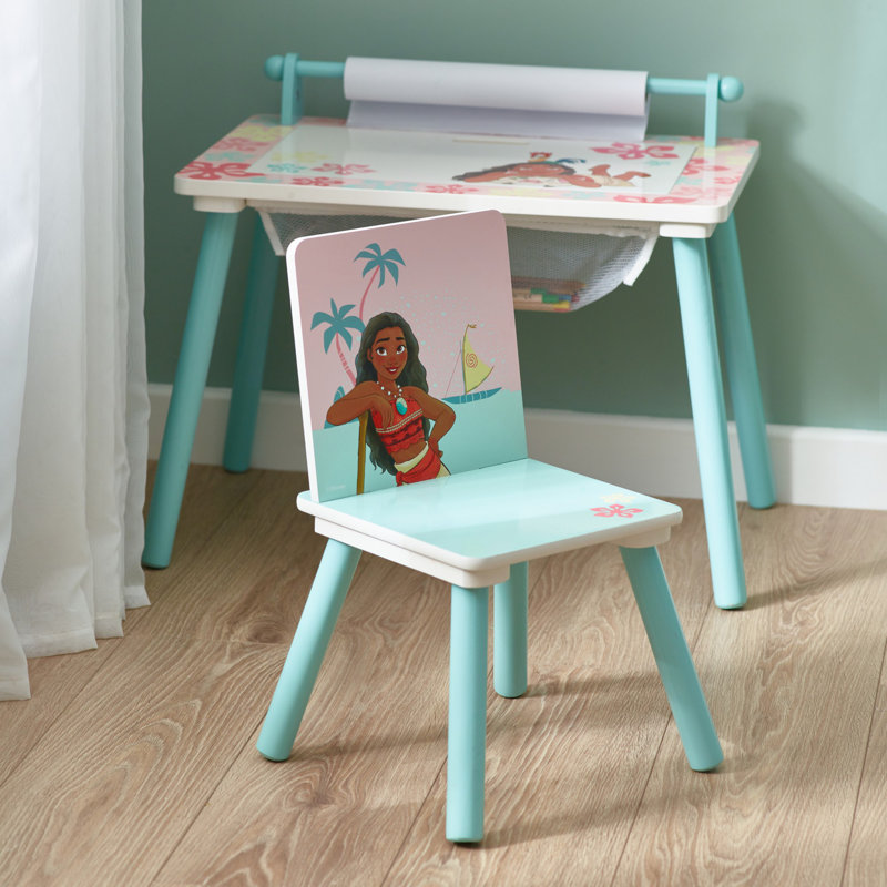 Disney Moana Kids Table and Chair Set - Wooden Activity Table for Toddlers with Lift-Up Tabletop, Chalkboard, Paper Roll, and Nylon Storage Space - Ideal Study & Play Desk for Children