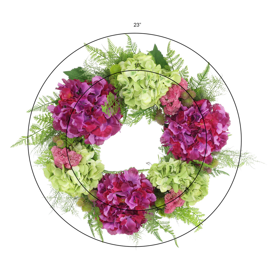 28" Assorted Hydrangea Wreath with Sedum and Fern Leaves The Holiday Aisle®
