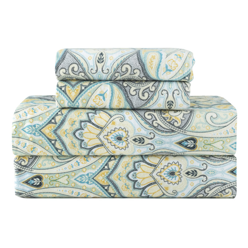 Pointehaven 180 GSM Brushed Cotton Flannel Deep Pocket Sheet Set Twin XL Henna Paisley, Henna Paisley, Twin XL