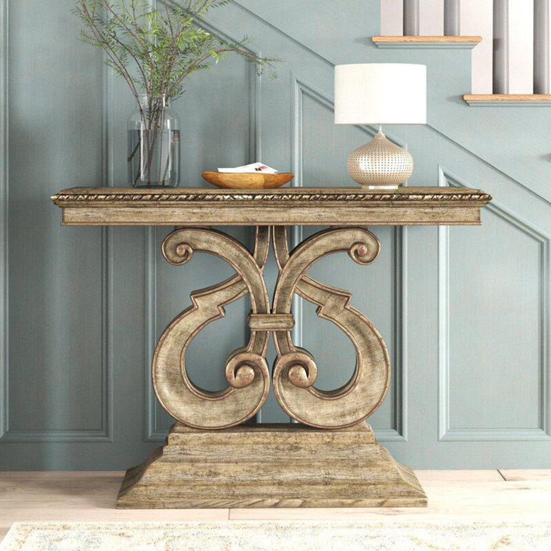 Console américaine en bois massif sculpté, Brun