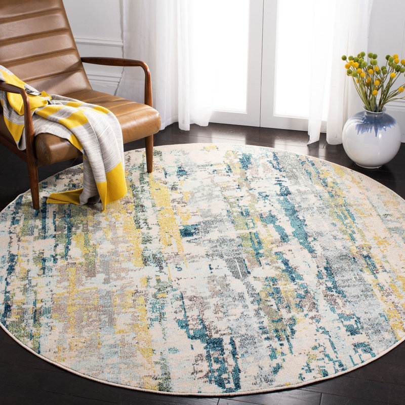 Riccio Abstract Beige Area Rug, Round 6'7"