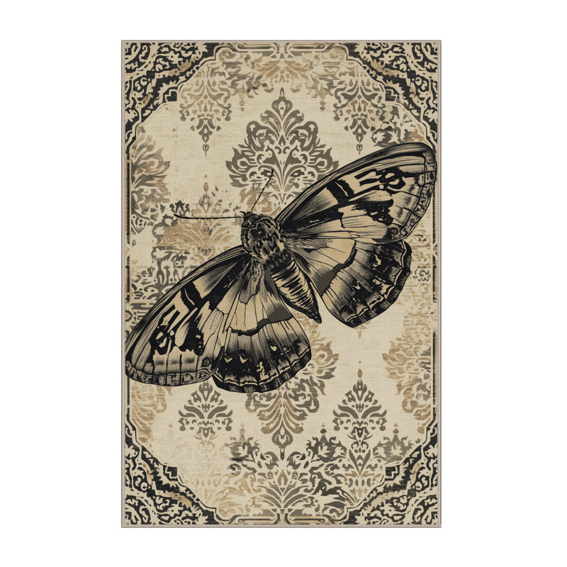 Tapis beige moelleux et moelleux au look rétro vintage Glenmoor Moth, 7 x 10