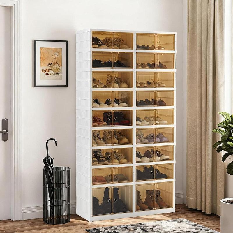 Grande armoire à chaussures pliante en plastique, range-chaussures facile à assembler avec porte magnétique transparente