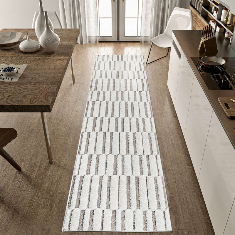 Collection High-Low Striped/Indoor Runner Rug, Modern, Contemporary, Geometric, Bohemian, Bedroom, Kitchen, Living Room, Hallway, Non Shedding Carpet