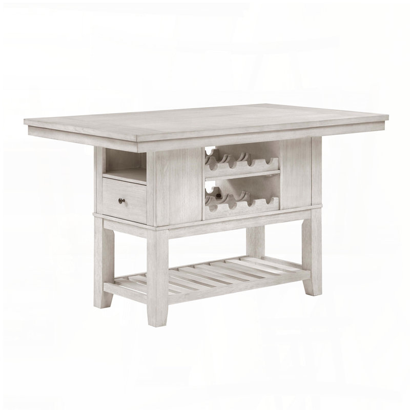 Table à hauteur de comptoir Modern Farmhouse avec 2 tiroirs et supports à vin - blanc antique