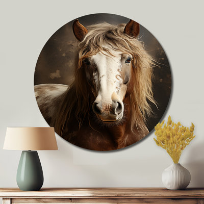 Cheval brun, équilibre harmonieux - animaux, art en métal rond