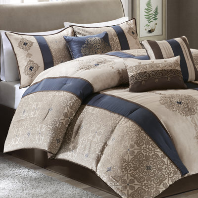 Donovan 7 Piece Jacquard Comforter Set with Throw Pillows