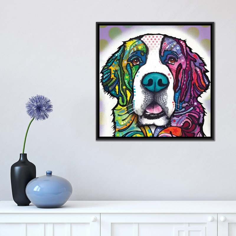 « saint bernard », impression sur toile, H 18 po x l 18 po x P 1,5 po, Toile encadrée noire, Pas de tapis