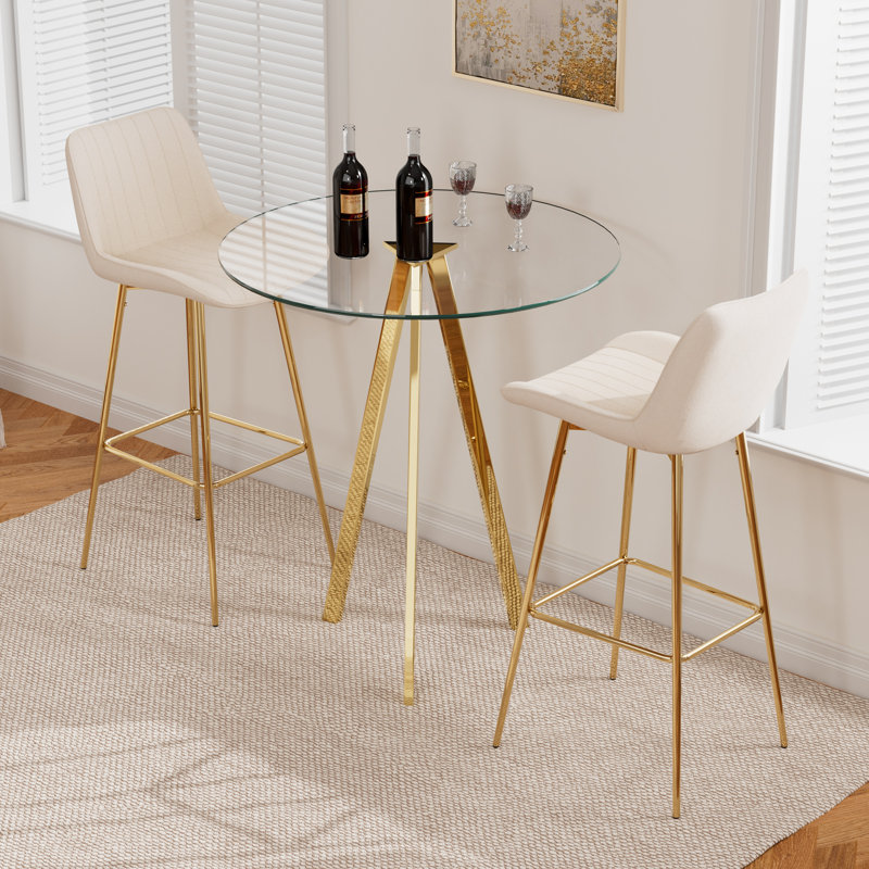 Ensemble de salle à manger 3 pièces avec tabouret de bar et tabouret de bar en velours (ensemble de 3), Crème