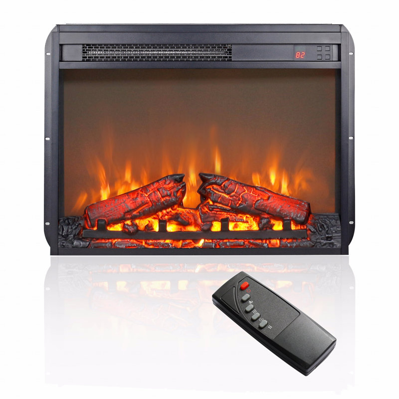 23" Electric Fireplace Insert, Ultra Thin Heater With Log Set And Realistic Flame, Remote Control With Timer, Overheating Protection