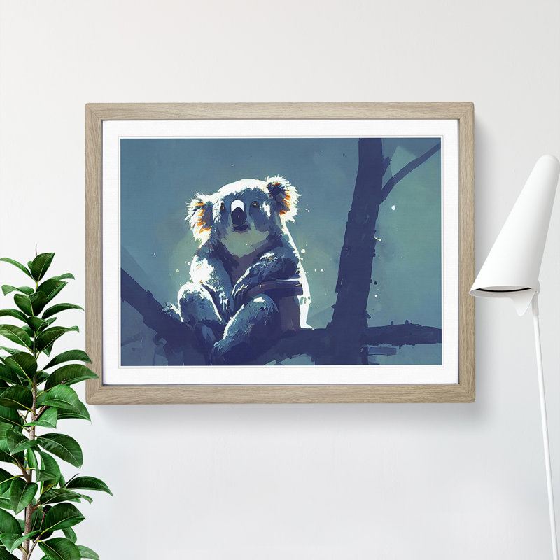Koala Bear - Single Picture Frame Print, 25cm H x 34cm W x 2cm D, Oak